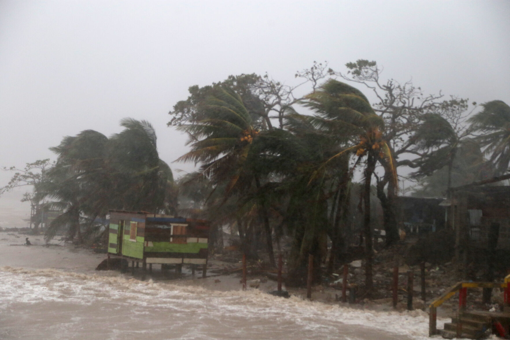 Palm trees blow by wind as Nicaragua prepares to receive hurricane Iota on Nov. 16, 2020 in Puerto Cabezas, Nicaragua.